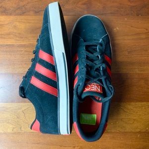 Neo adidas black and red suede sneakers